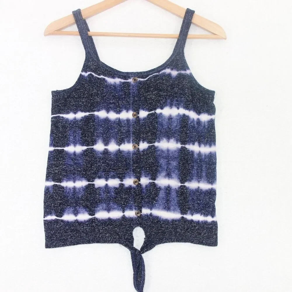 Justice Blue Black Tie Dye Tie Front Tank Top Shirt Tee Girl's Size 14